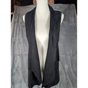 Calvin Klein Women's Medium Black Faux Suede & Knit Open Front Vest Y2K Boho